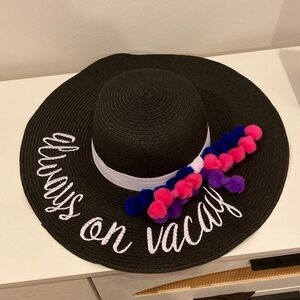 Chic Black Sun Hat with Colorful Pom Poms